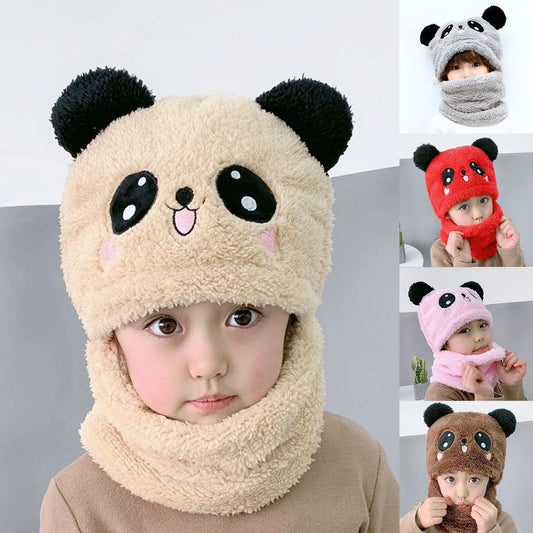 Winter Baby Cap Set Velvet Cartoon Panda Rabbit Baby Head Cover Warm Neck Collar Kids Beanies Sets Plush Children Hat Scarf.