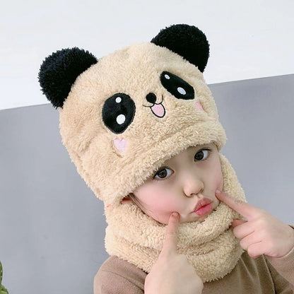 Winter Baby Cap Set Velvet Cartoon Panda Rabbit Baby Head Cover Warm Neck Collar Kids Beanies Sets Plush Children Hat Scarf.