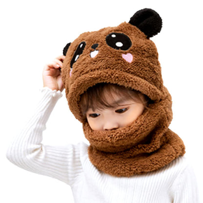 Winter Baby Cap Set Velvet Cartoon Panda Rabbit Baby Head Cover Warm Neck Collar Kids Beanies Sets Plush Children Hat Scarf.